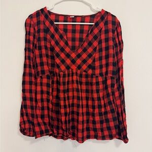 Old Navy Red and Black Relaxed Peplum Blouse